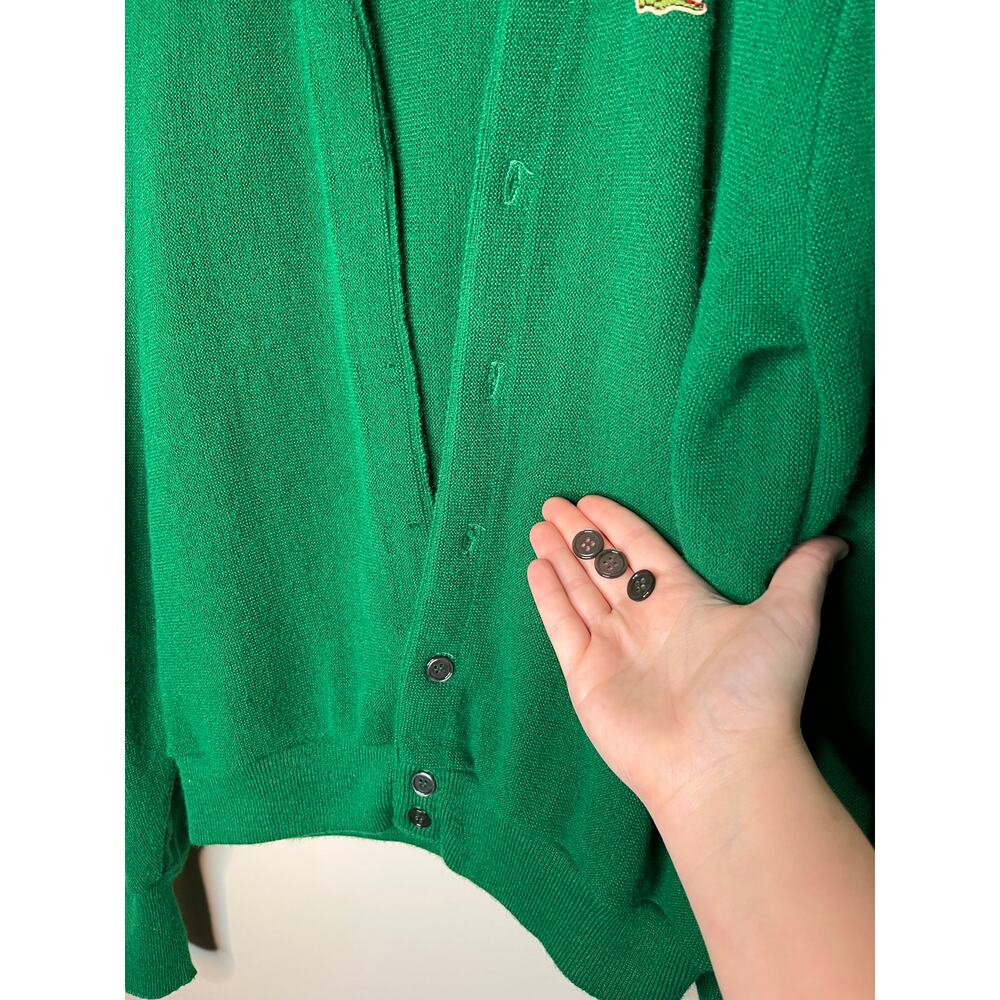 Lacoste Men's Green Cotton V-Neck Cardigan - Picture 3 of 11